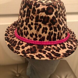 Leopard Print Kids Fedora with Pink Trim